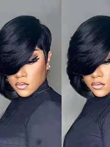 Pixie Cut Remy Human Hair Wig for Women, 180% Density Rose Net Cap, Full Machine Made Easy to Wear, Glueless Pixe Cut Hair Wigs