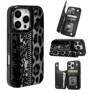 Phone Case: Black Luxury Patchwork Patterned, The Practical TPU Phone Case with Pattern Design Features a Card Slot and Multiple Functions Such as Bank Cards and Public Transportation Cards. It Is Suitable for IPhone16promax, 16 15pro 14PLUS
