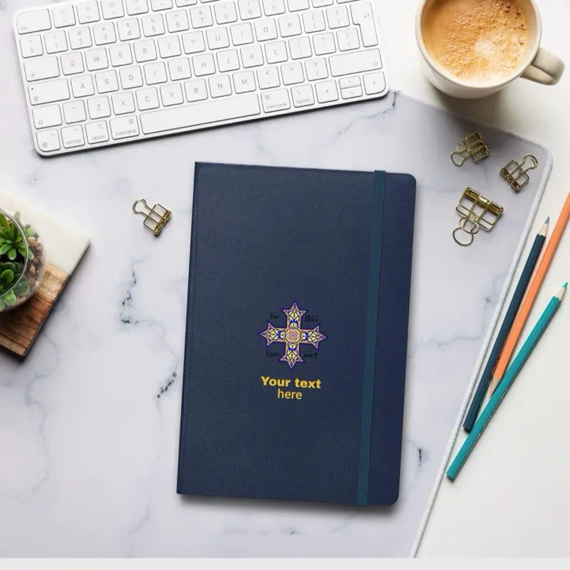Personalized Cross Design Notebook Blue Yellow Patterns 5.5x8.5 Inches UltraHyde Hardcover 80 Lined Pages Customizable Gift for Him Her