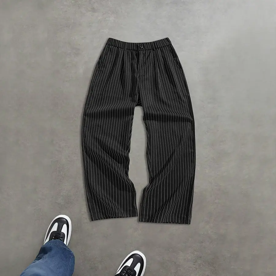 Men’s summer striped suit pants — casual, versatile, loose fit; suitable for business and multiple occasions; long trousers for men