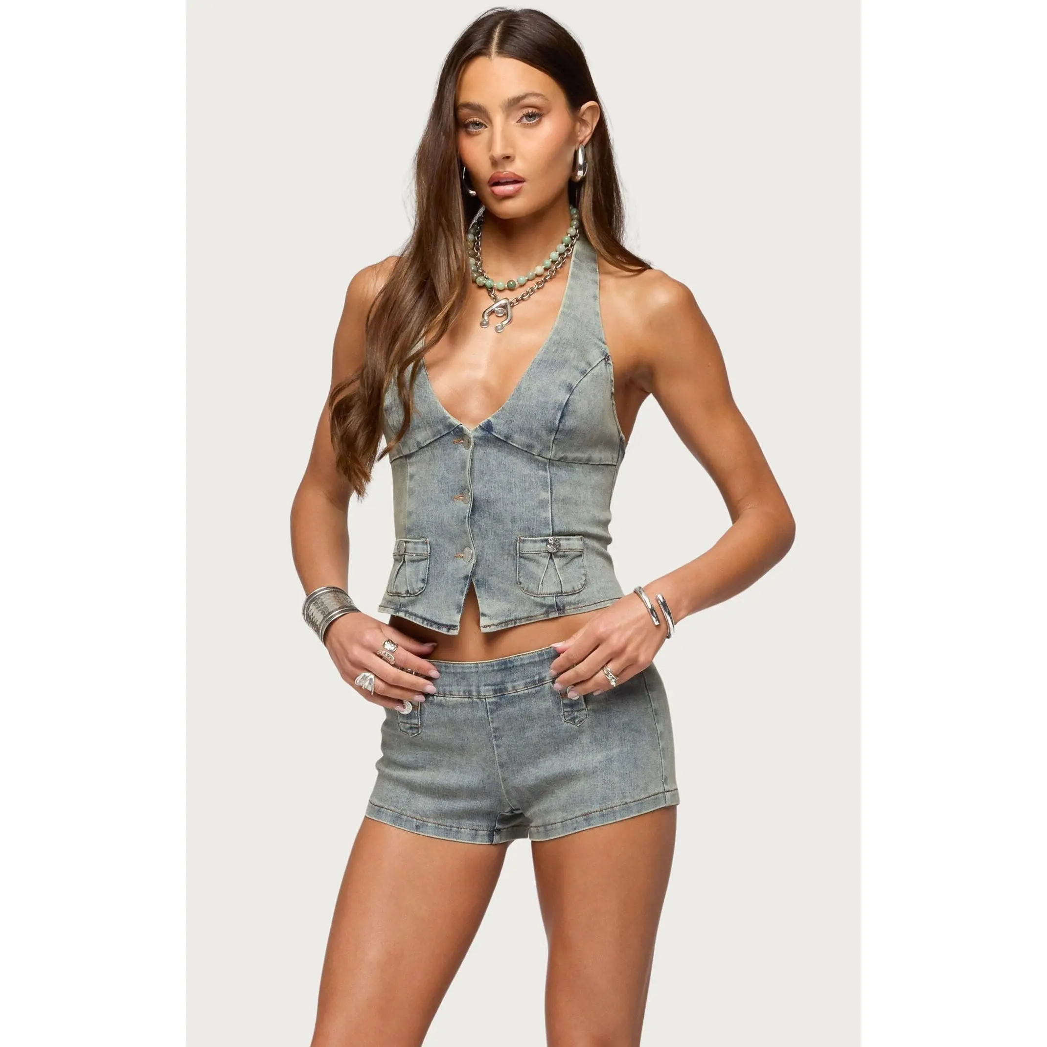 Edikted Women's Sashe Denim Halter Top