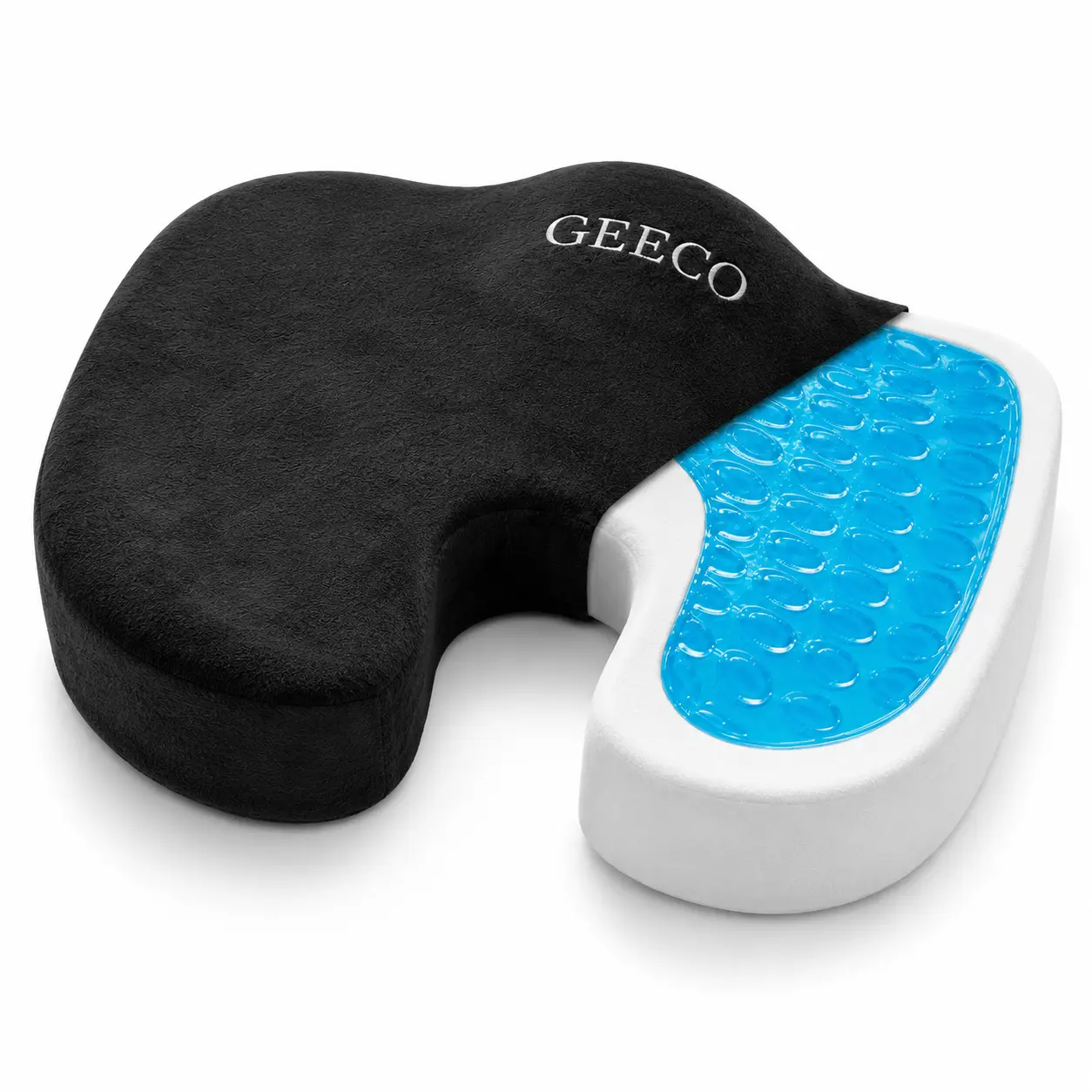 GEECO Cooling Gel Seat Cushion - Ergonomic Memory Foam Cushion with Tailbone Support, Stable Design, Stress Relief, Low Profile, Washable Cover for Mom - Office Desk Chair, Car Seat Use