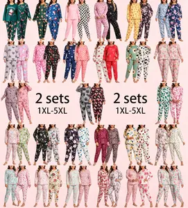 Plus Size 1XL-5XL Women's 2-Piece Pajama Set | Free Choice of Style | Long-Sleeve Top & Full-Length Pants | Soft Breathable Loungewear