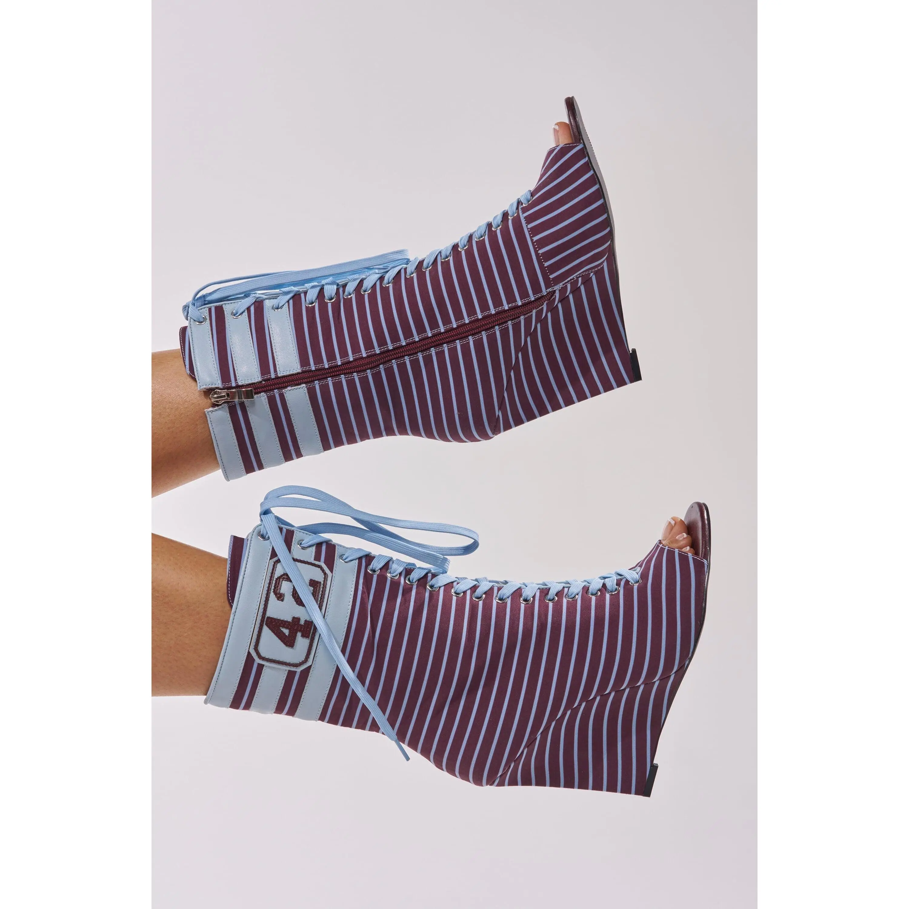 AZALEA WANG WYATT BLUE MULTI STRIPE WEDGE BOOTIE