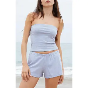 John Galt Women's White & Light Blue Striped Amelia Cropped Tube Top