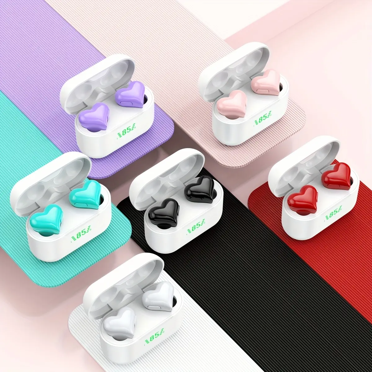 Heart-shaped Plastic TWS Bluetooth Wireless In-Ear Earbuds Headset - 200mAh Electronic Audio Device with LED Display, Low Latency, Volume Control, Without Cable, Not Water Resistant, Suitable for Gaming, Ideal Gift for Girls