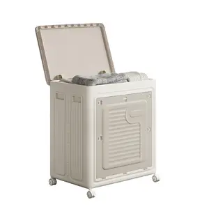 Rolling Laundry Hamper With Lid, 123L Large Capacity Clothes Hampers for Laundry, Plastic Collapsible Laundry Baskets With Wheels Install-Free