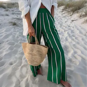 Women's summer colorful striped print casual pants, perfect for vacation and leisure, comfortable and breathable, available in multiple colors and sizes.