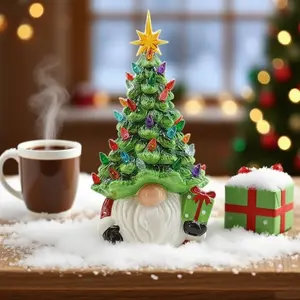 A green dwarf old man Christmas tree night light, an exquisite and creative, beautiful and popular Christmas home bedside desk fireplace decoration night light ornament, easily creating a Christmas atmosphere, resin handicraft ornament