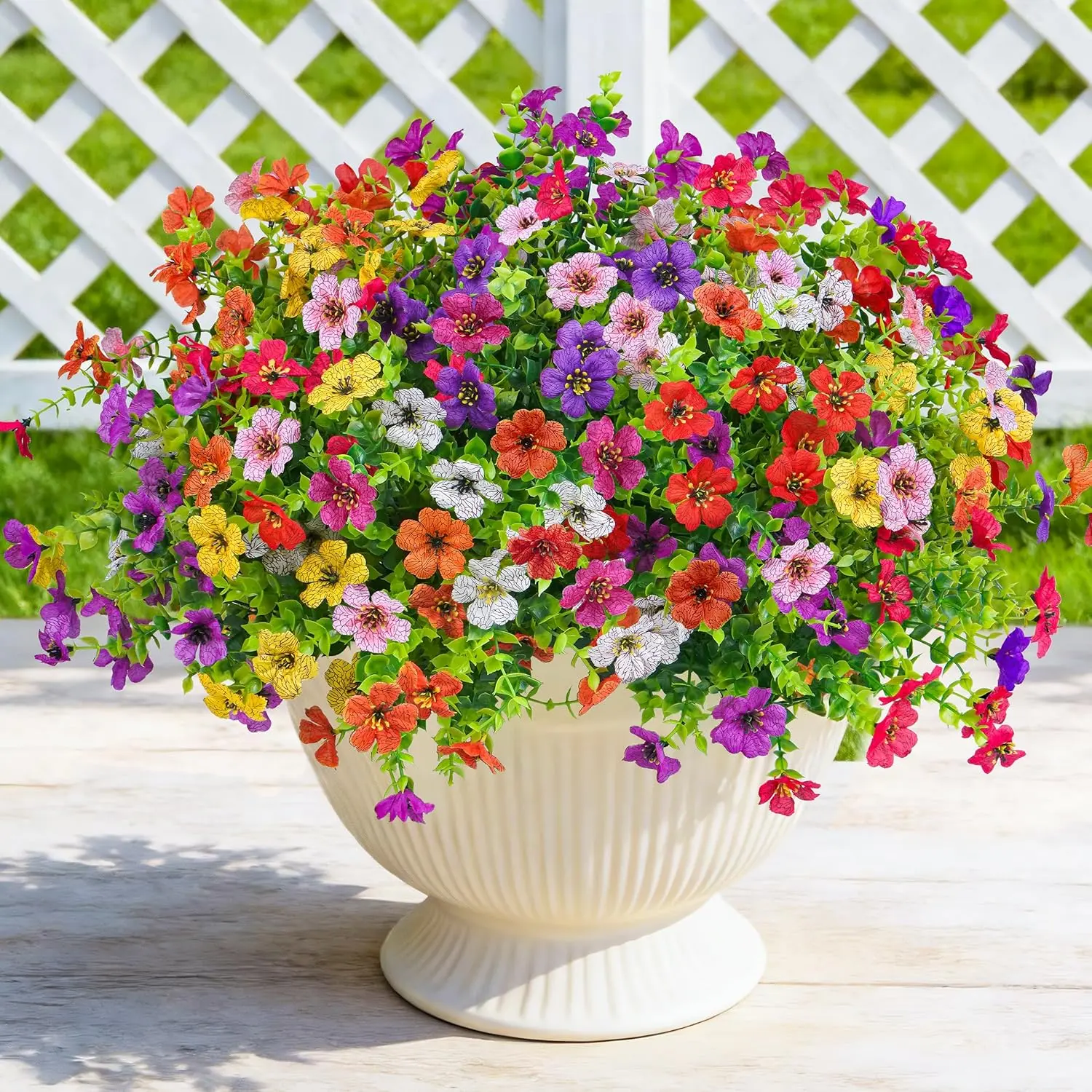 Der Rose Silk Artificial Roses Bouquet, 24-Bundle UV-Resistant Outdoor Plastic Floral Set with 8 Colored Flowers (White, Pink, Red, Red-Purple, Light Purple, Yellow, Orange) for Spring Home Decor, Daily Floral Decor & Outdoor Plants Accents