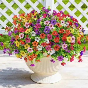 Der Rose 24 Bundles Artificial Flowers for Outdoor UV Resistant Faux Plants 8 Vibrant Colors White Pink Rose Red Red Purple Light Purple Yellow Orange Spring Decor