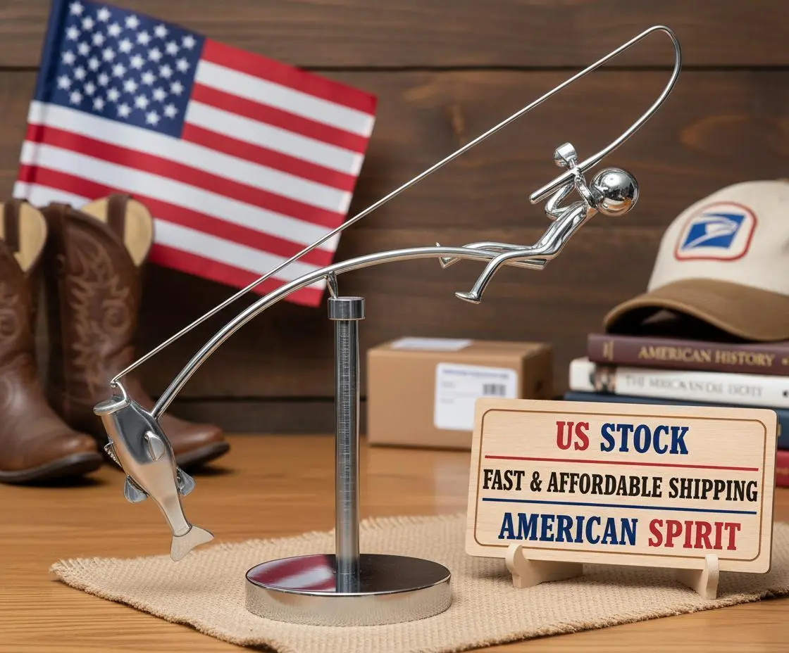 Stainless Steel Physics Balancing Kinetic Sculpture - 23*22*5cm Durable Balancing Toy, Desktop Decor, Collectible, Coffee Table Home Decor Accessory, Funny Fishing Anniversary Gift for Men, Art Toy