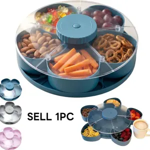 Divided Serving Tray That Spins - Perfect for Snacks, Dips & Party Appetizers, Rotating Snack Box Container with Lid, Lazy Susan Organizer Veggie Fruit Tray for Kitchen,Travel and Picnic, Multipurpose Food Organizer