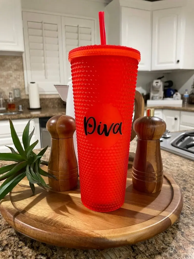 Diva Tumbler | Red Custom Starbucks Cup | Studded Tumbler | Hot Girl Summer | Gift for Bride Sister | Gift for Wife Girlfriend | Venti 24oz