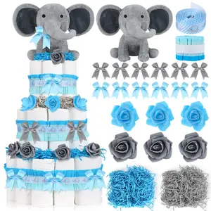 23 Diaper Cake Kit Shower Elephant Decorations Supplies For Boy Birthday Party Table Centerpiece Decors (elephant  Large)