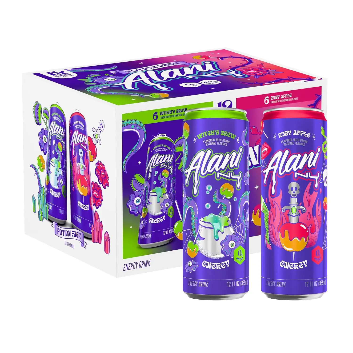 Alani Nu Sugar Free Energy Drink, Witch’s Brew and Ruby Variety Pack, Limited Edition, 12 fl oz, 12 Pack, Cans Beverage
