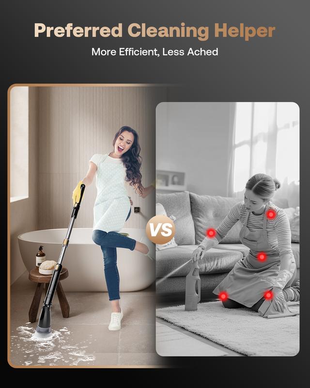 Trucozie Electric Spin Scrubber, Cordless Cleaning Brush with 440RPM/90Mins Runtime, 3 Adjustable Angles&Sizes, 6 Replaceable Brush Heads, 2 Speeds for Bathroom Glass, Car Cleaning, Bathtub, and Shower