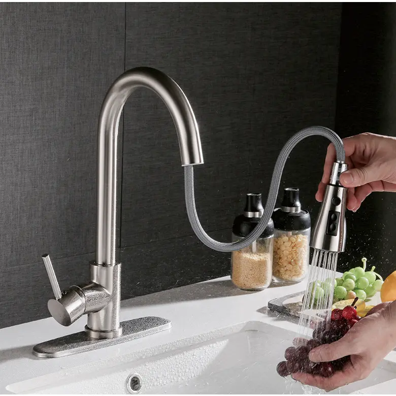 Brushed Copper Pull-out Stainless Steel Kitchen Faucet, Durable Steel Build, Dual Control Hot & Cold, Flexible Design for Dishwashing, Sink Cleaning, Stainless Steel Faucet homeessentials