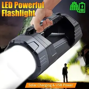 Solar Powered High-Power Spotlight, Side Lamp Included, Multiple Light Modes, Four-Level Battery Display, Ideal for Outdoor Activities
