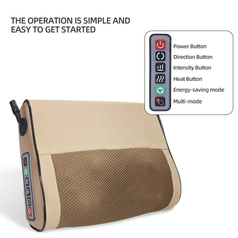 Neck massage pillow with 20 kneading heads for the neck and a 6-key control panel covering the neck, shoulders, waist, back, and legs. It's very suitable for office workers and seniors. It’s the best gift for parents, friends, and lovers.