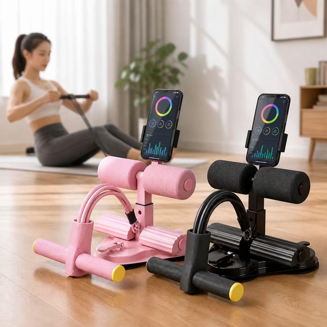 Portable Sit-Up Assist Ab Trainer - Compact, Lightweight, Foldable, Functional, with Suction Cups, Adjustable Resistance Bands, for Home Gym Core Workouts