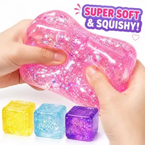 1PC Squishy Ice Cube Fidget Toy – Super Soft Slow Rising Stress Relief, Clear Glitter Sensory Squeeze Toy for Kids & Adults, Random Color, Anxiety Relief Gift