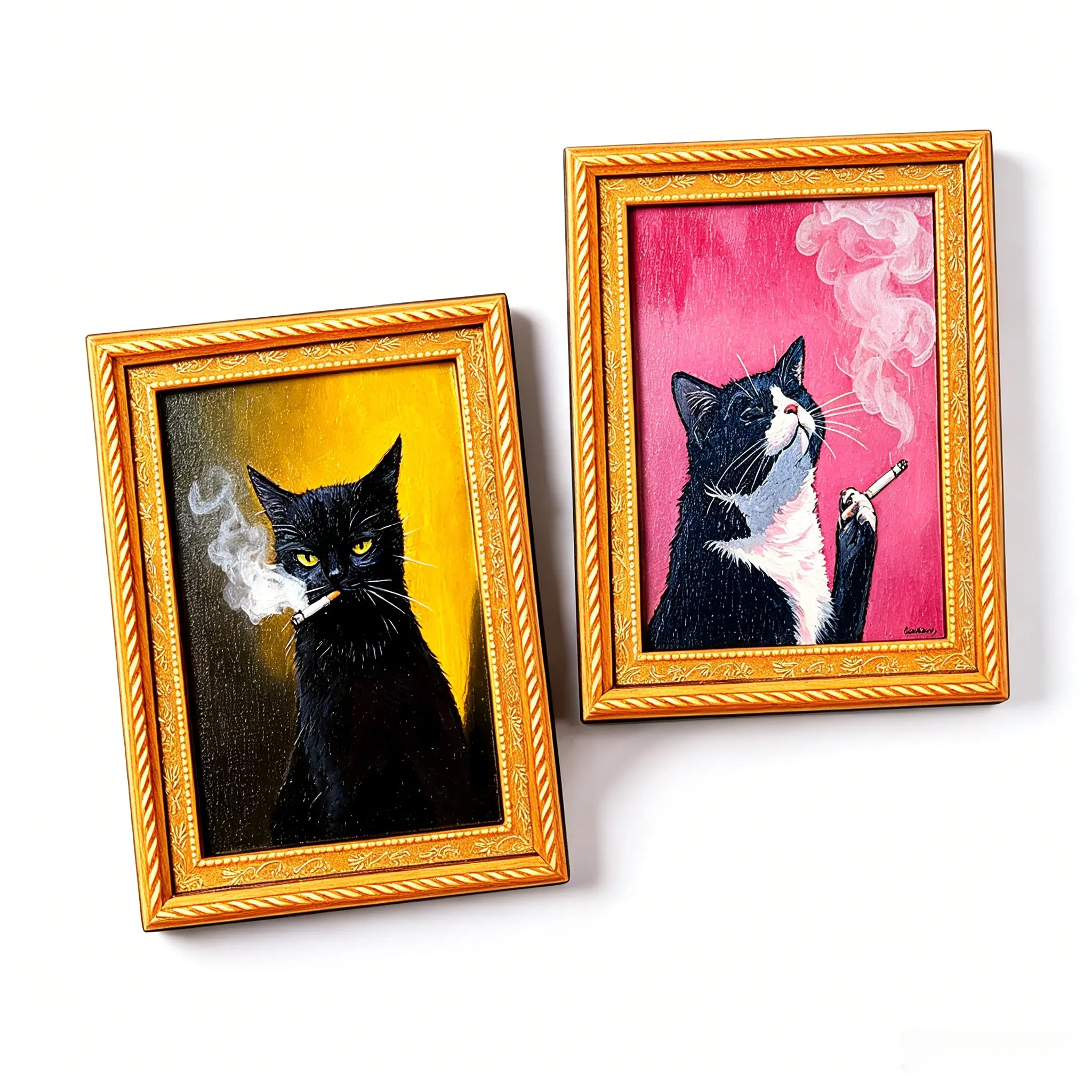 Rectangle Wooden Framed Vintage Oil Print Cat Refrigerator Magnet - Strong Magnetic, Decorative Home Decor Gift, Cute Funny Fridge Accessory