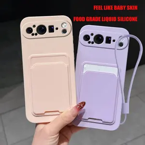 Liquid Silicone Phone Case Protector with Card Holder, Shockproof Phone Protective Cover, Phone Accessory Compatible with Google Pixel 9 Pro XL, Casing, Smartphone