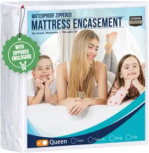 Utopia Bedding Zippered Mattress Encasement Queen | 100% Waterproof & Bed Bug Proof Protector | 6-Sided Cover, Washable & Durable - White (60x80x15)