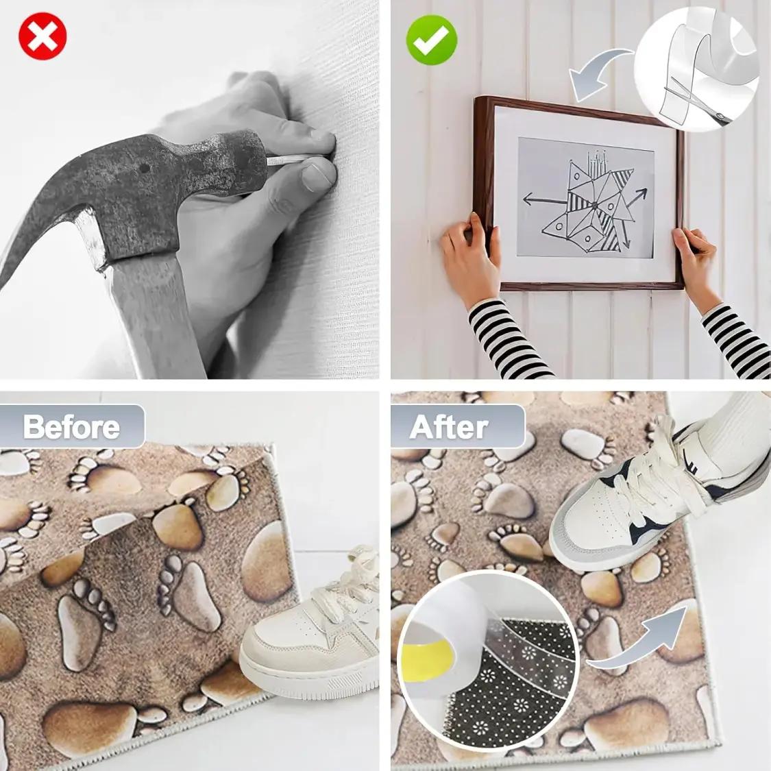 2PCS Ultra-strong Double Sided Adhesive Nano Tape Heavy Duty Transparent Reusable  Tapes Heat Resistance for Bathroom Home Decoration  Picture Hanging Picture Hanging 10.5FT Traceless Magic Tape