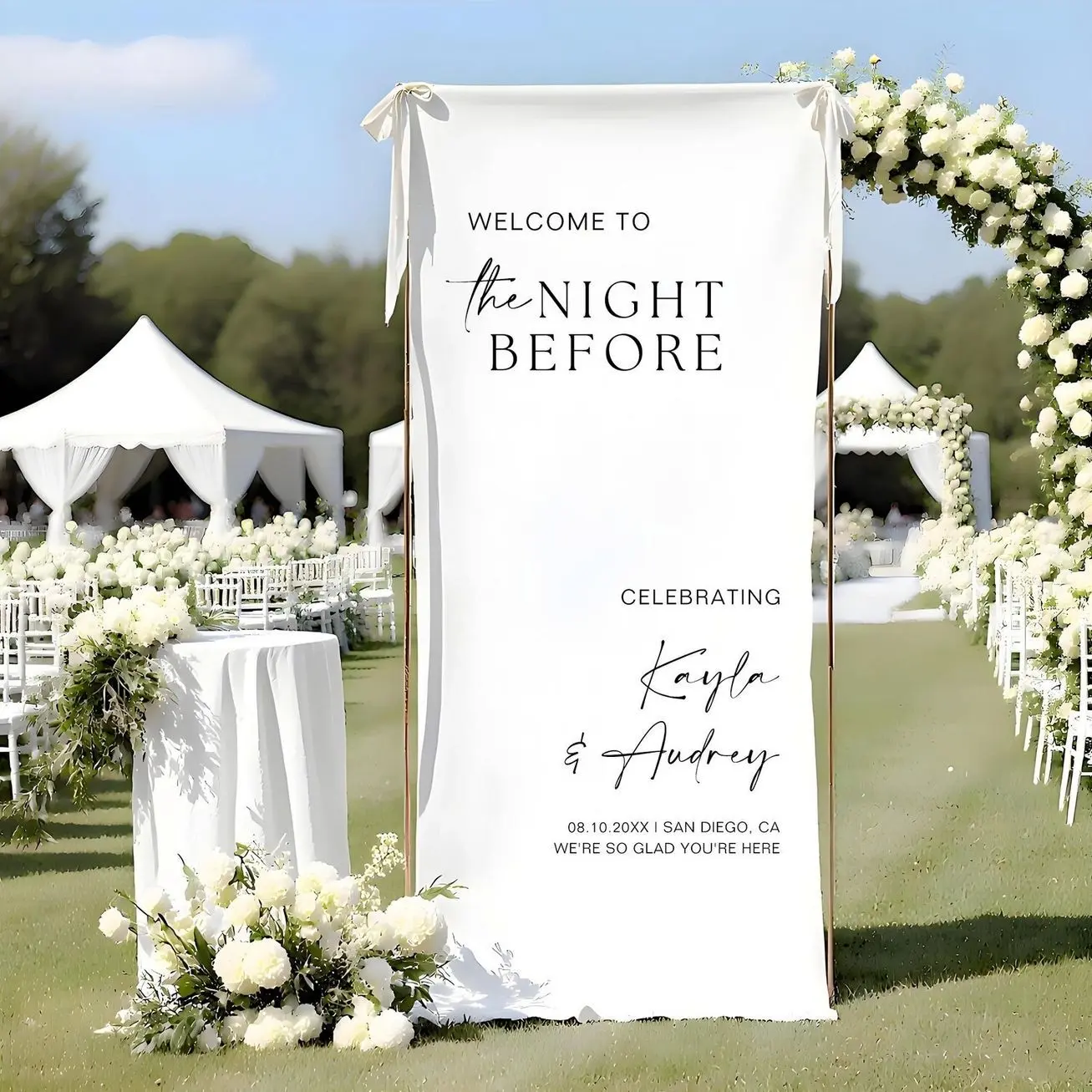 Fabric Rehearsal Dinner Welcome Sign, The Night Before Welcome Sign, Modern Minimalist Wedding Sign, Wedding Rehearsal Sign, Wedding Banner