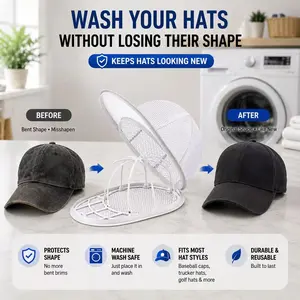 PP Hat Washer Cage - Adjustable Shaper, 1 Pack White Laundry Accessory with Free Zipper Mesh Bag for Adult Caps, Dishwasher Protection & Home Organization, Christmas Gift