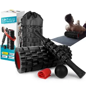 5 in1 Foam Roller Set for Deep Tissue Muscle Massage, High Density Fitness Exercise Foam Roller, Massage Roller, Massage Ball, Resistance Band, for Whole Body (Black) Body Care Daily