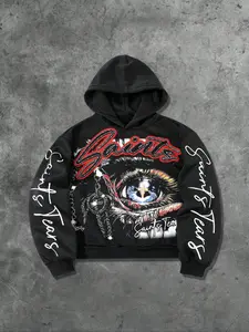 Men's Eye Pattern Print Hoodie, Graphic Hoodie, Vintage American Street Style, Loose-Fit Zipper Sweatshirt, Fall & Winter Fashion, All Seasons