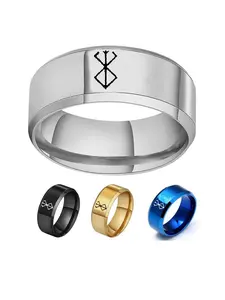 Anime Peripheral Jewelry Sword Wind Ring Stainless Steel Cartoon Logo Laser Personalized Finger Fashion Ring Punk Simple Small Gift Statement Rings