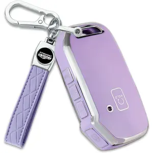 New Upgrade for Kia Key Fob Cover with Key Chain, Soft TPU Car Key Fob Case Shell for Kia Soul Forte Telluride K5 Seltos EV6 Niro NIRO Stinger K900 Sportage Sorento, Purple