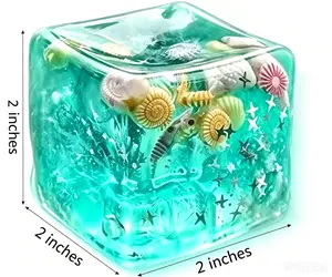 Fidget Toys Squishy Stress Cube, Kids & Adults Stress Relief, Taffy Texture Jelly Squeeze Toy, Calming High-Density Squishy for Students, Ocean Themed with Seashell Charms