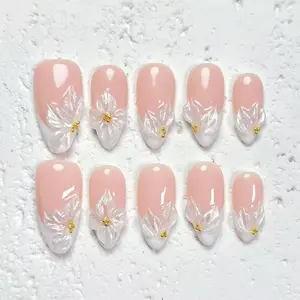 Moonovate | JASMINE 10pcs Handmade Press On Nails Almond Nails REUSABLE 3D Gel Fake Nails Acrylic Press On Nails