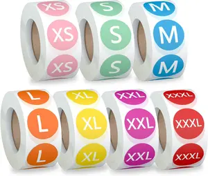 Clothing Size Stickers 3500 Pcs 7 Rolls 7 Sizes 7/8 Inch, Colorful Coded Round Self Adhesive Apparel Size Labels for Clothing T Shirts Trousers Skirt Retail (XS,S,M,L,XL, XXL,XXXL)