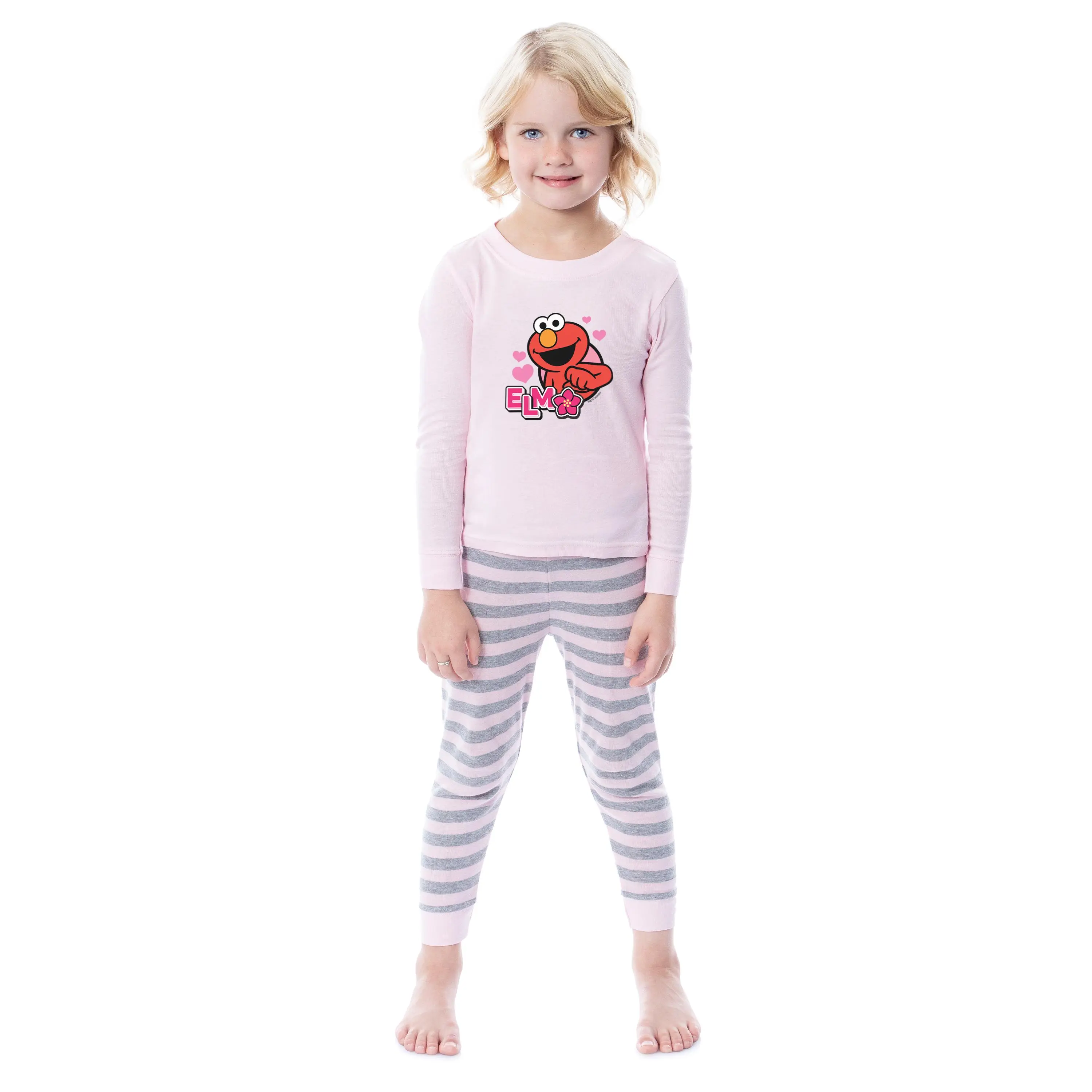 Sesame Street Girls' Elmo Flower 2 Piece Long Sleeve Pajama Set