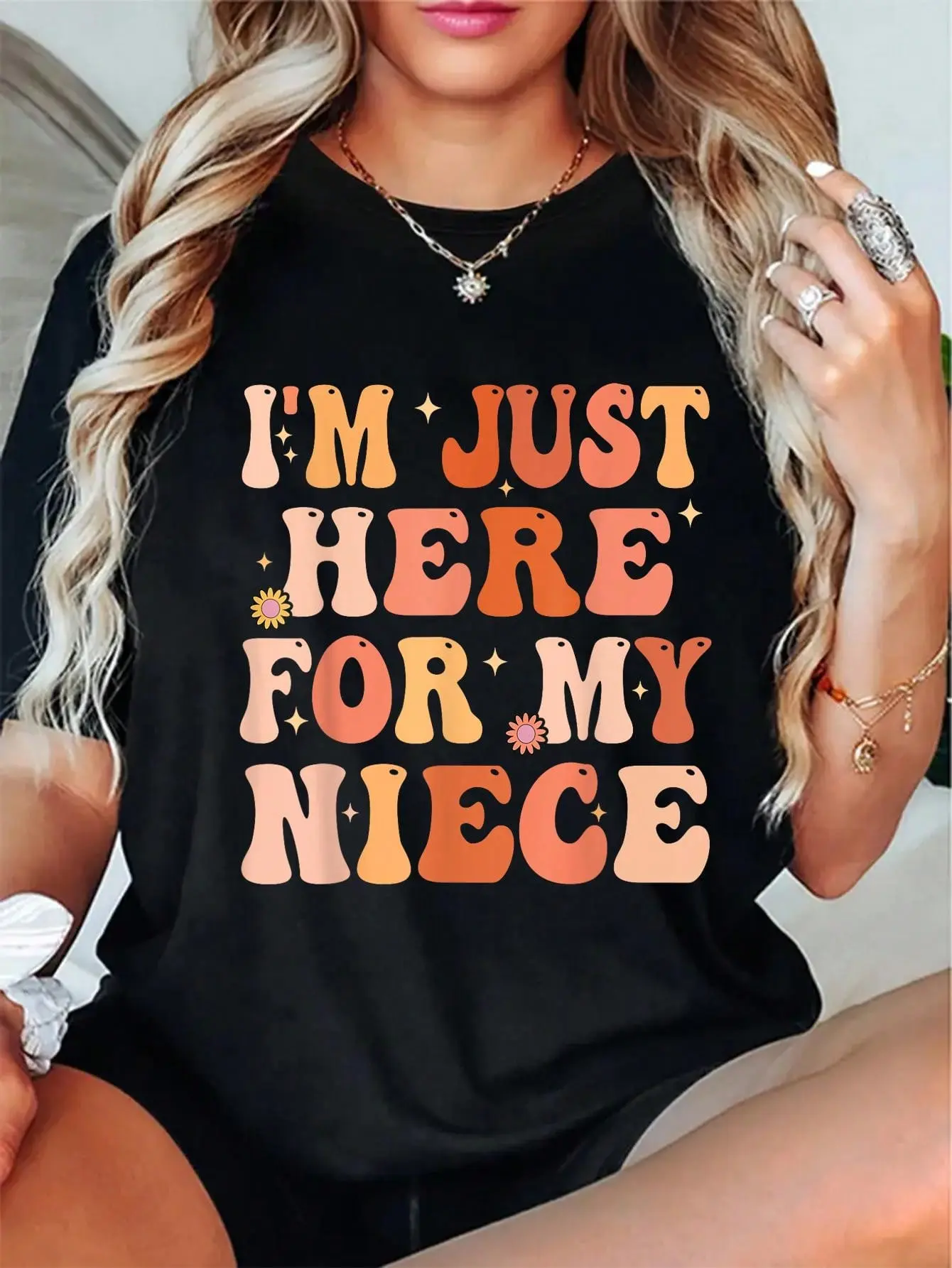 100% Cotton Funny Aunt Life Auntie Groovy I'm Just Here For My Niece T-Shirt