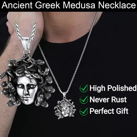 FaithHeart Medusa Classic Statement Necklace - Unisex Ancient Greek 316L Stainless Steel Exquisite Chain Jewelry, Casual Snake Design Metal Coating Piece with Wear and Tear Endurance for Adults' Daily Wear to Show Personality