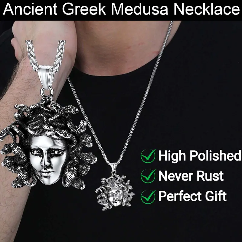 FaithHeart Medusa Classic Statement Necklace - Unisex Ancient Greek 316L Stainless Steel Exquisite Chain Jewelry, Casual Snake Design Metal Coating Piece with Wear and Tear Endurance for Adults' Daily Wear to Show Personality