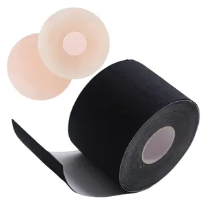 FLANCCI Boob Tape Boobytape for Breast Lift | Achieve Chest Brace Lift & Contour of Breasts | Sticky Body Tape for Push up & Shape in All Clothing Fabric Types with 2 pcs Nipple Covers (2” / Black)