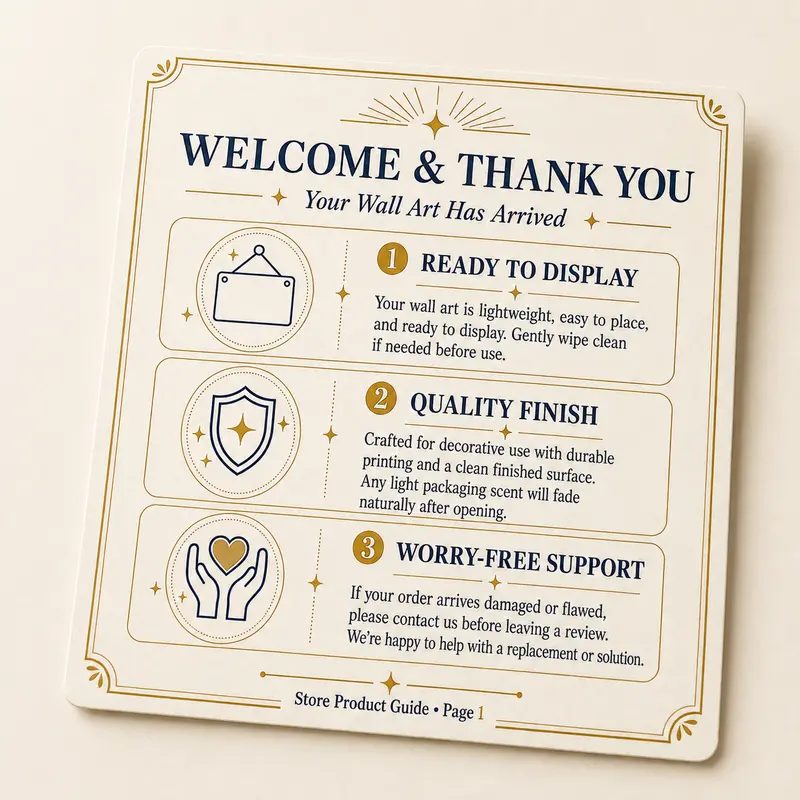 Home Decor After-Sale Instructions Manual - For Room Decoration Metal Wall Signs, Canvas Prints, Wall Decor Plaques