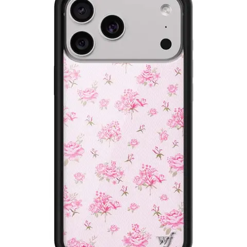 Wildflower Limited Edition Handmade Cottage Core Forget-Me-Not Floral Pink iPhone Case, Rubber Bumper Cellphone Cover, Durable Protective Handheld Device Accessory