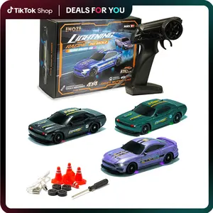 Hotfree New 1/43 Mini RC Drift Car, 4WD High-Speed Remote Control Dodge/Mustang Racing Model, Adjustable Underglow Lights, 2.4GHz Full Proportional Control, USB Rechargeable, Desktop Entertainment Toy, Fun Birthday Christmas Gift for Kids Boys