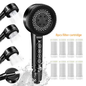 High Pressure Hand-Held Shower Nozzle with 4 Spray Modes, 8 Filter Cotton Replacements for Hard Water, Ideal for Pet Bathing and Cleaning, High Pressure Showerhead