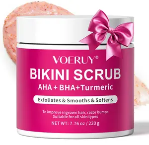 Bikini Area Exfoliator with 10% AHA+BHA & Turmeric, Ingrown Hair & Razor Bumps for Bikini Underarm Area, Skin Moisturizing, Smoothing, Even Skin Tone Exfoliating Body Scrub with Walnut Shell Powder