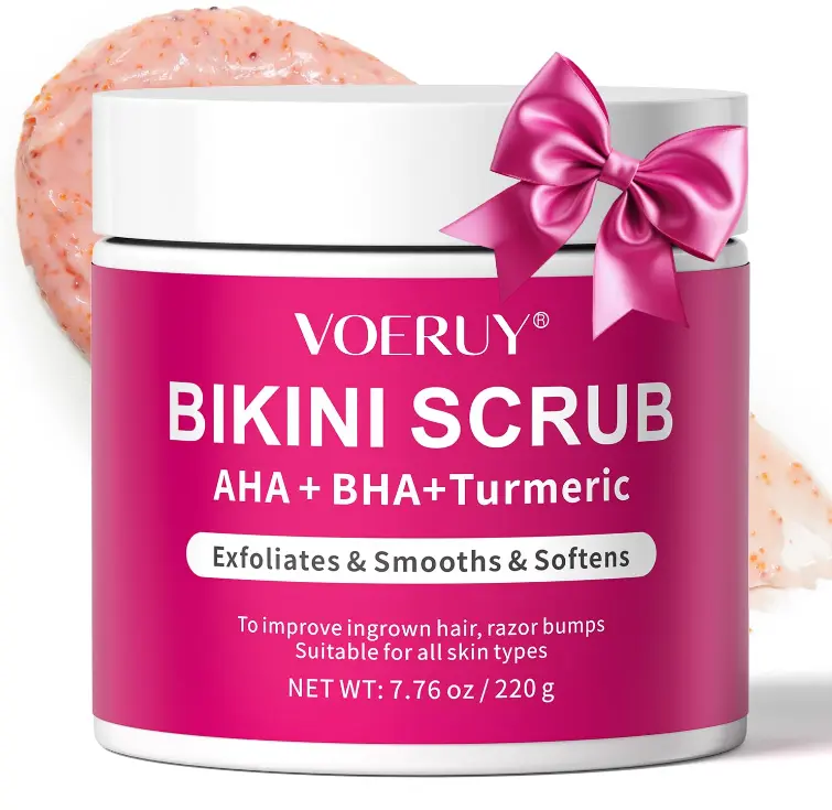 Bikini Area Exfoliator with 10% AHA+BHA & Turmeric, Ingrown Hair & Razor Bumps for Bikini Underarm Area, Skin Moisturizing, Smoothing, Even Skin Tone Exfoliating Body Scrub with Walnut Shell Powder